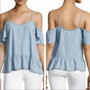 Paige Chambray Mitzi Cold Shoulder Top‎ Hayette Wash Size XS